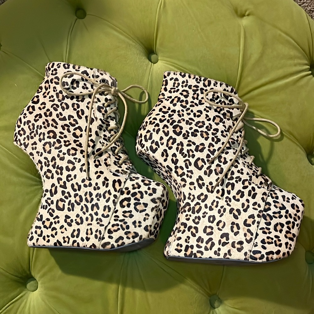 Jeffrey Campbell Havana Last Brand Leopard Print Lace Up Platform Booties